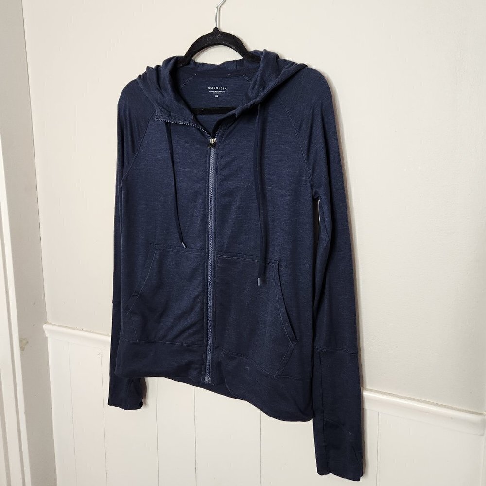 ATHLETA Uptempo Navy Blue Hoodie Lightweight Full Zip Active